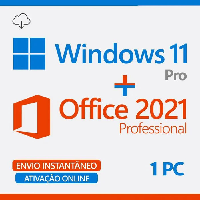 Windows 11 Pro + Microsoft Office 2021 Professional Plus Licença Original Genuína Vitalícia